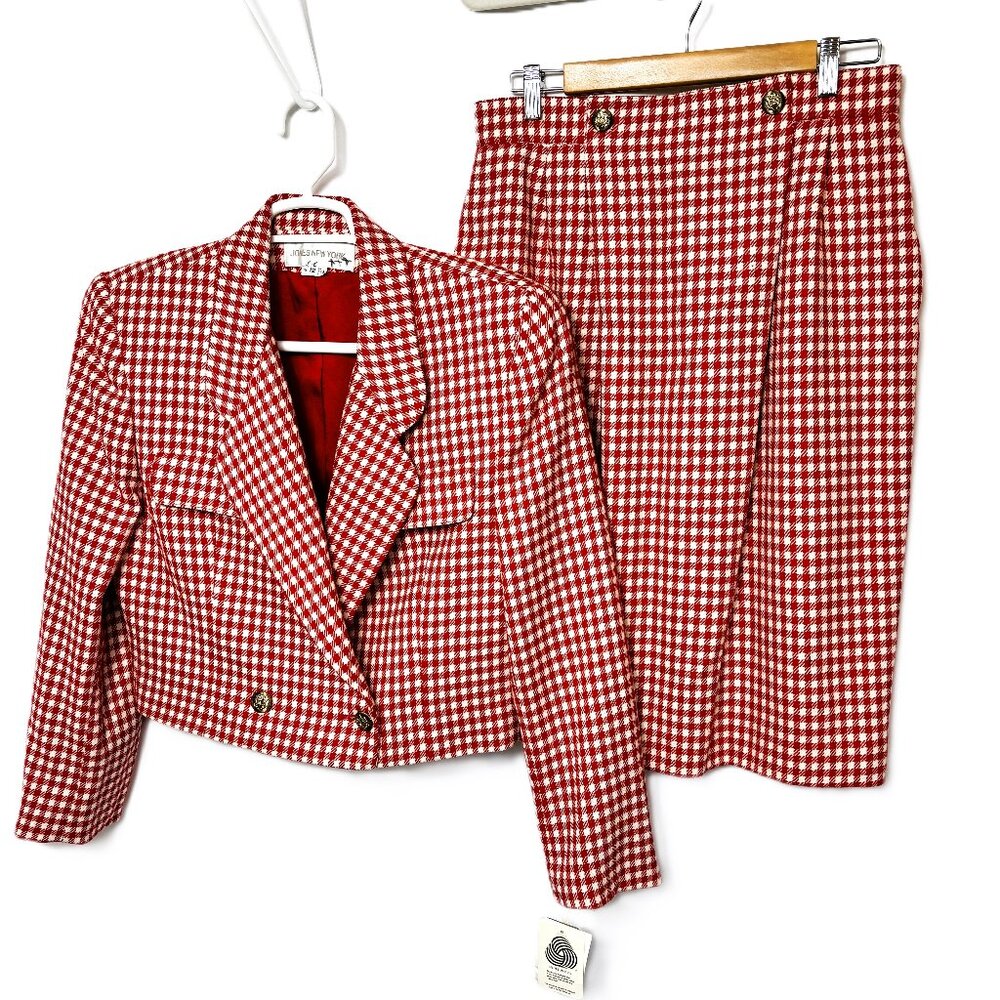 Jones of New York Vintage Red White Houndstooth 80’s Suit NWT NOS